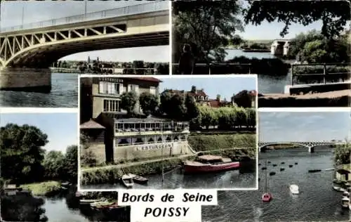 Ak Poissy Yvelines, Ufer der Seine, Brücke, L'Esturgeon