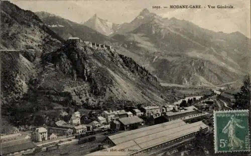 Ak Modane Savoie, Panorama, Bahnhof