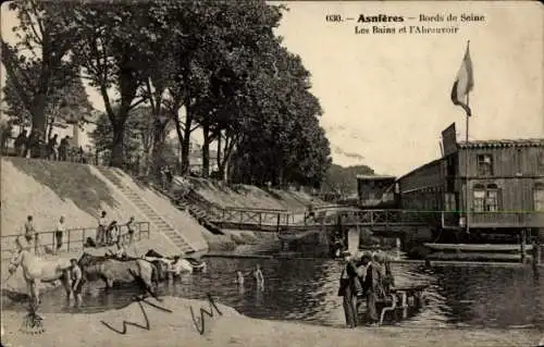 Ak Asnières sur Seine Hauts-de-Seine, les Bains, l'Abreuvoir