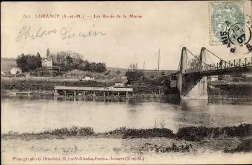 Ak Luzancy Seine et Marne, Ufer der Marne, Brücke