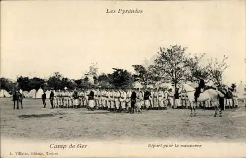 Ak Hautes-Pyrénées, Camp de Ger, Abfahrt zum Manöver