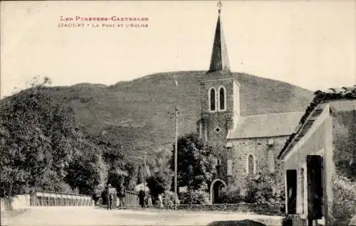 Ak Izaourt Hautes-Pyrénées, Pont, Kirche