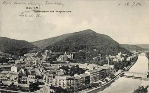 Ak Bad Ems an der Lahn, Gesamtansicht, Blick vom Kriegerdenkmal