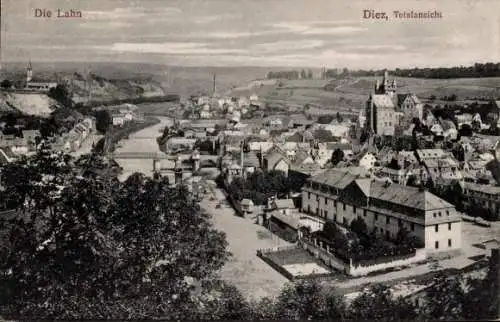 Ak Diez an der Lahn, Panorama von der Ortschaft