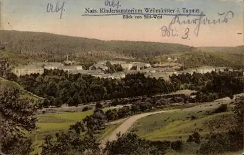 Ak Weilmünster im Taunus Hessen, Nass. Kindersanatorium, Blick von Süd-West