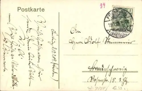 Ak Freiburg im Breisgau, Kaiserbrücke und Kaiserstraße, Straßenbahn
