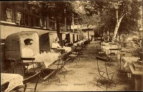 Ak Magdeburg an der Elbe, Salzquelle, Terrasse