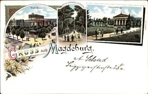 Litho Magdeburg in Sachsen Anhalt, Stadttheater, Herrenkrug