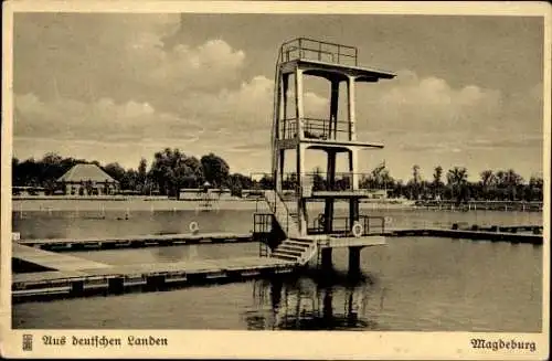 Ak Magdeburg an der Elbe, Stadion, Schwimmbad, Sprungturm