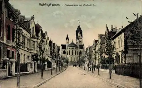 Ak Recklinghausen im Ruhrgebiet, Paulusstraße mit Pauluskirche