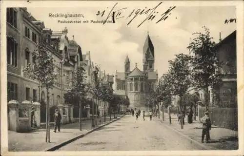 Ak Recklinghausen im Ruhrgebiet, Paulusstraße mit Pauluskirche