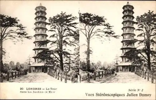 Stereo Ak London England, Kew Gardens, Turm