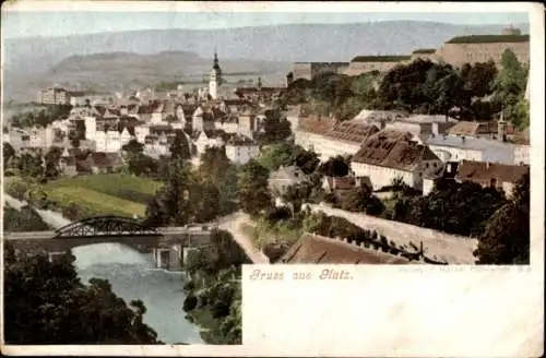 Ak Kłodzko Glatz Schlesien, Totalansicht der Stadt mit Festung, Brücke