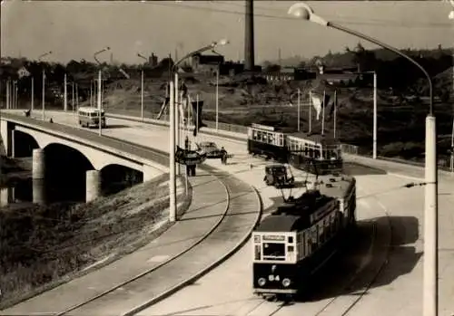 Ak Zwickau in Sachsen, Neue Schedewitzer Brücke, Straßenbahn Nummer 3