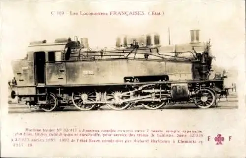 Ak Französische Eisenbahn, Etat, Dampflok No. 32.917, Tender