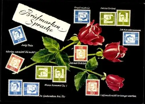 Ak Briefmarkensprache, Deutsche Bundespost, Rosen