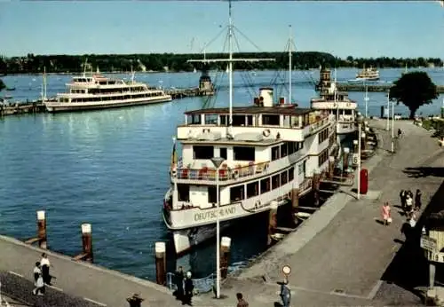 Ak Bodensee, Schiffe MS Deutschland, MS Ravensburg, MS Vorarlberg, im Hafen