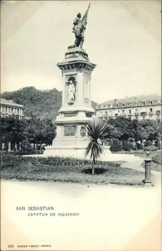 Ak Donostia San Sebastián Baskenland, Statue von Oquendo