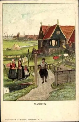 Litho Marken Nordholland Niederlande, Personen in Trachten