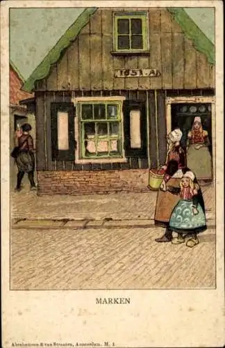 Litho Marken Nordholland Niederlande, Personen in Trachten