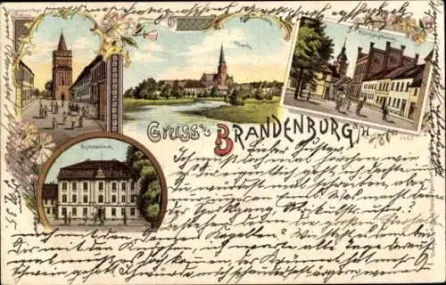 Litho Brandenburg an der Havel, Straße am Rathenower Tor, Gymnasium, Dom, Münzenstraße