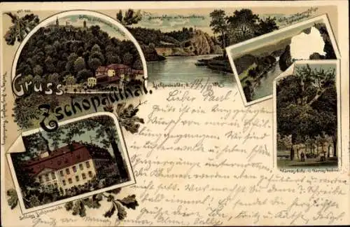 Litho Lichtenwalde Niederwiesa Sachsen, Schloss, Harras Eiche, Denkmal