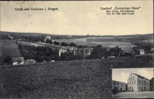 Ak Gelenau im Erzgebirge, Panorama, Gasthof Deutsches Haus