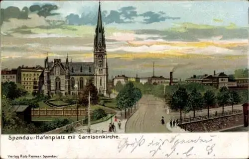 Litho Berlin Spandau, Hafenplatz mit Garnisonkirche