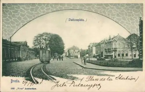 Ak Breda Nordbrabant Niederlande, Stationsplein