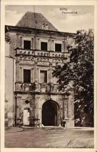 Ak Brzeg Brieg Schlesien, Ansicht vom Piastenschloss, Tor, Balkon