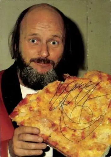 Ak Komiker Hans-Herbert Böhrs, Portrait mit Pizza, Autogramm