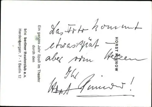 Ak Schauspieler Horst Pinnow, Portrait, Autogramm