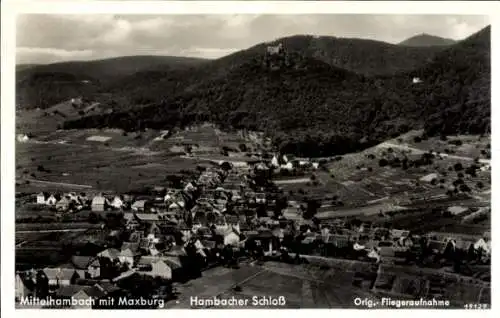 Ak Hambach Neustadt an der Weinstraße, Maxburg, Hambacher Schloss, Fliegeraufnahme