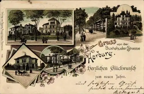 Litho Hamburg Harburg, Buxtehuder Straße, Villen, Anwohner