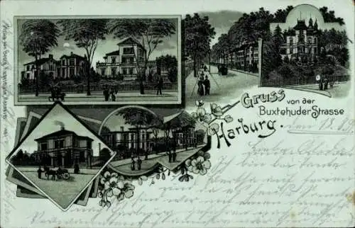 Mondschein Litho Hamburg Harburg, Buxtehuder Straße, Villen