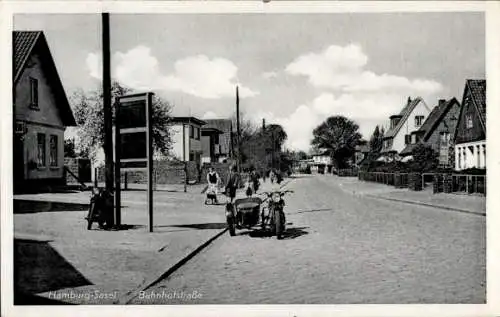 Ak Hamburg Wandsbek Sasel, Bahnhofstraße, Motorradgespann