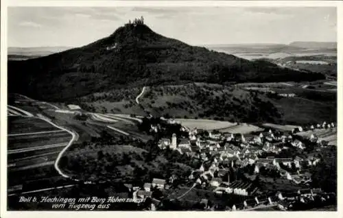 Ak Boll Hechingen im Zollernalbkreis, Fliegeraufnahme, Panorama vom Ort, Burg Hohenzollern