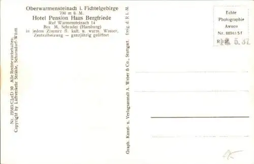 Ak Oberwarmensteinach Warmensteinach in Oberfranken, Fliegeraufnahme, Haus Bergfriede