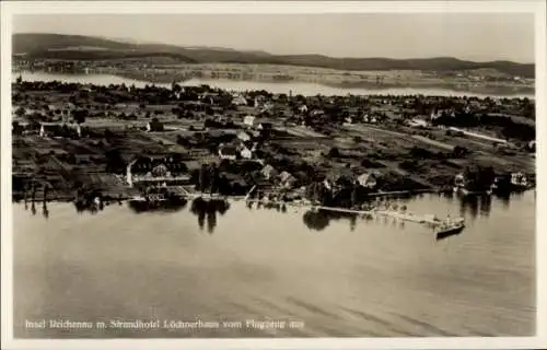 Ak Insel Reichenau am Bodensee, Fliegeraufnahme, Strandhotel Löchnerhaus