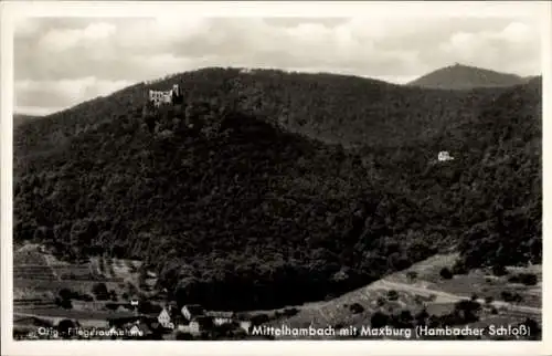 Ak Hambach Neustadt an der Weinstraße, Maxburg, Hambacher Schloss, Fliegeraufnahme, Burgschenke