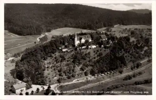 Ak Lorch im Landkreis Northeim, Fliegeraufnahme, Gasthof zum Kloster, Bahnstrecke