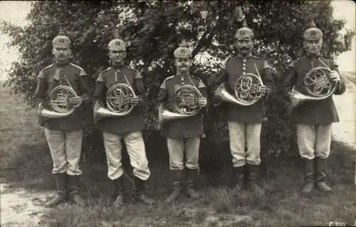 Foto Ak Deutsche Soldaten in Uniform, Regiment 91, Hörner