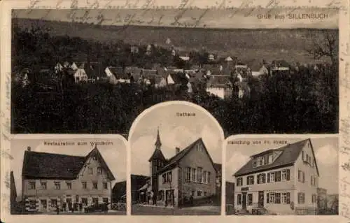 Ak Sillenbuch Stuttgart Württemberg, Panorama, Restaurant zum Waldhorn, Rathaus, Geschäft Fr. Krebs