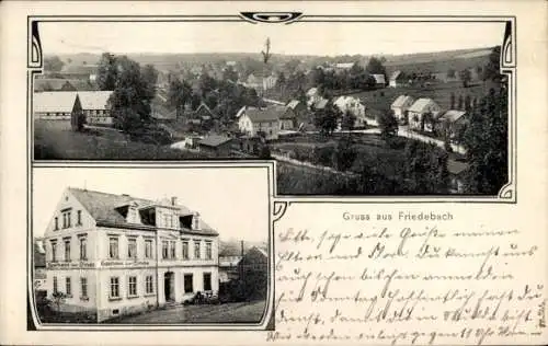 Jugendstil Ak Friedebach Sayda im Erzgebirge, Gasthaus zur Linde, Totale