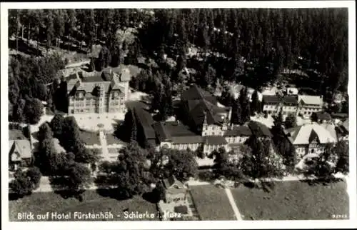 Ak Schierke Wernigerode im Harz, Fliegeraufnahme, Hotel Fürstenhöh