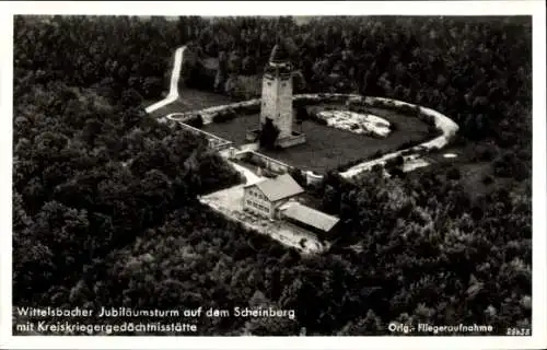 Ak Arnshausen Bad Kissingen, Wittelsbacher Jubiläumsturm auf dem Scheinberg, Fliegeraufnahme