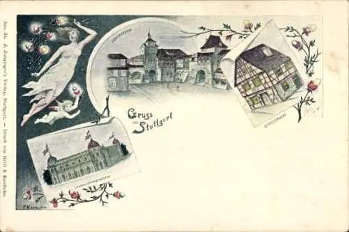 Litho Stuttgart in Württemberg, Gewerbedorf, Landesgewerbemuseum, Schillerhaus