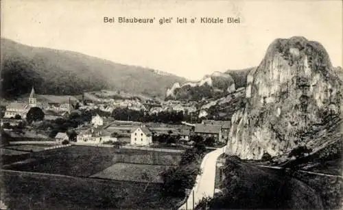 Ak Blaubeuren in Württemberg, Teilansicht, Bei Blaubeura´ glei´ a´ Klötzle Blei