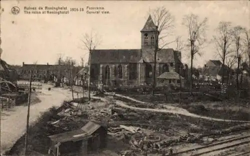 Ak Reningelst Westflandern, Ruinen, Kirche, Kriegszerstörung