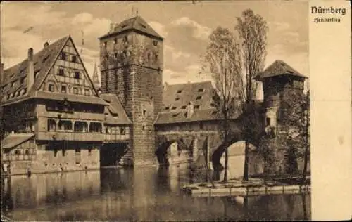 Ak Nürnberg in Mittelfranken, Henkersteg, Maxbrücke, Fachwerkhaus